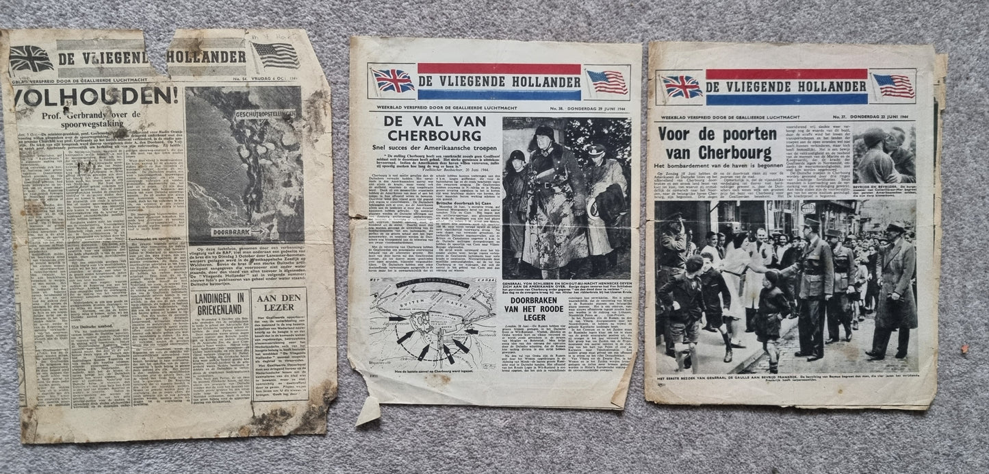 Rare WW2 Dutch Resistance Set - Plaque, Flag, Air Drop Leaflets & Newspapers