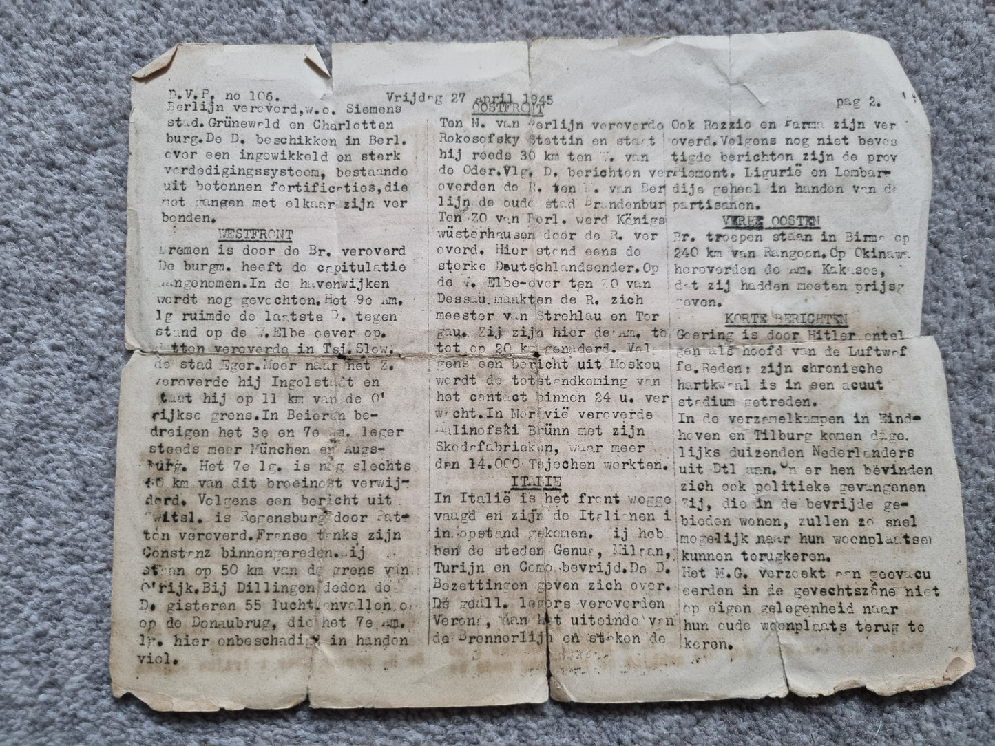 Rare WW2 Dutch Resistance Set - Plaque, Flag, Air Drop Leaflets & Newspapers