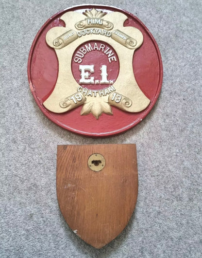 SOLD! Unique Original WW1 Royal Navy HM Submarine E.1 Wall Plaque Crest Shield 1913