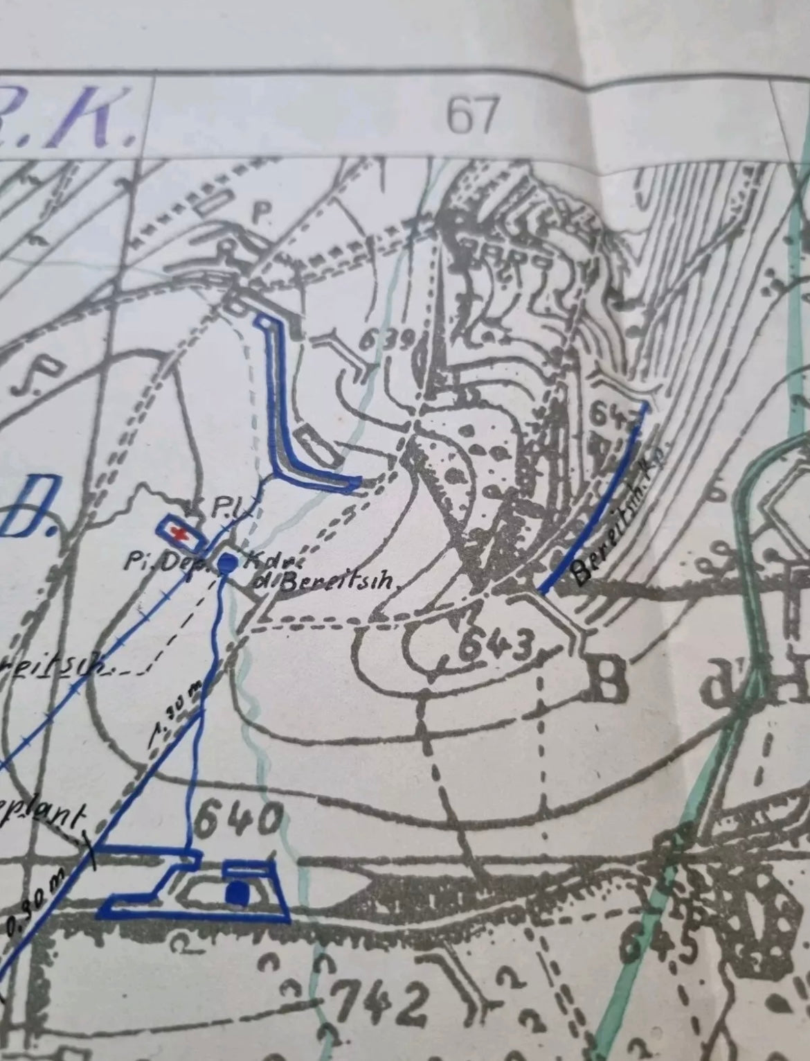 SOLD! Unique WW1 German Trench Map with Hand Drawn Detail Surrounding Verdun, 5 Mar 1916