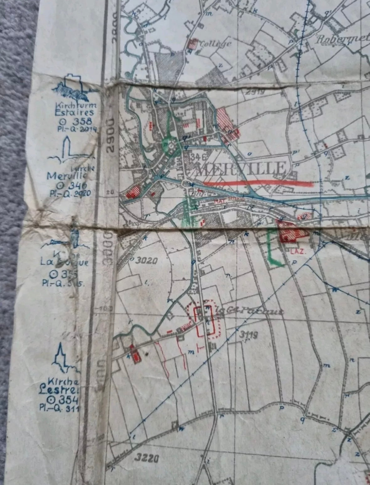 SOLD! WW1 German 6th Army Trench Map - Merville Area 3rd March 1918