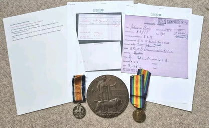 SOLD! WW1 Death Plaque & Medal Group to Corporal George Johnson, 7th King’s Own Yorkshire Light Infantry