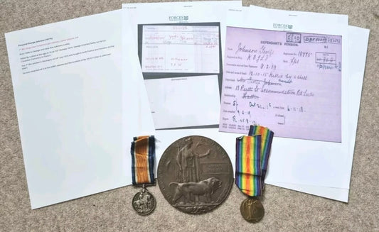 SOLD! WW1 Death Plaque & Medal Group to Corporal George Johnson, 7th King’s Own Yorkshire Light Infantry