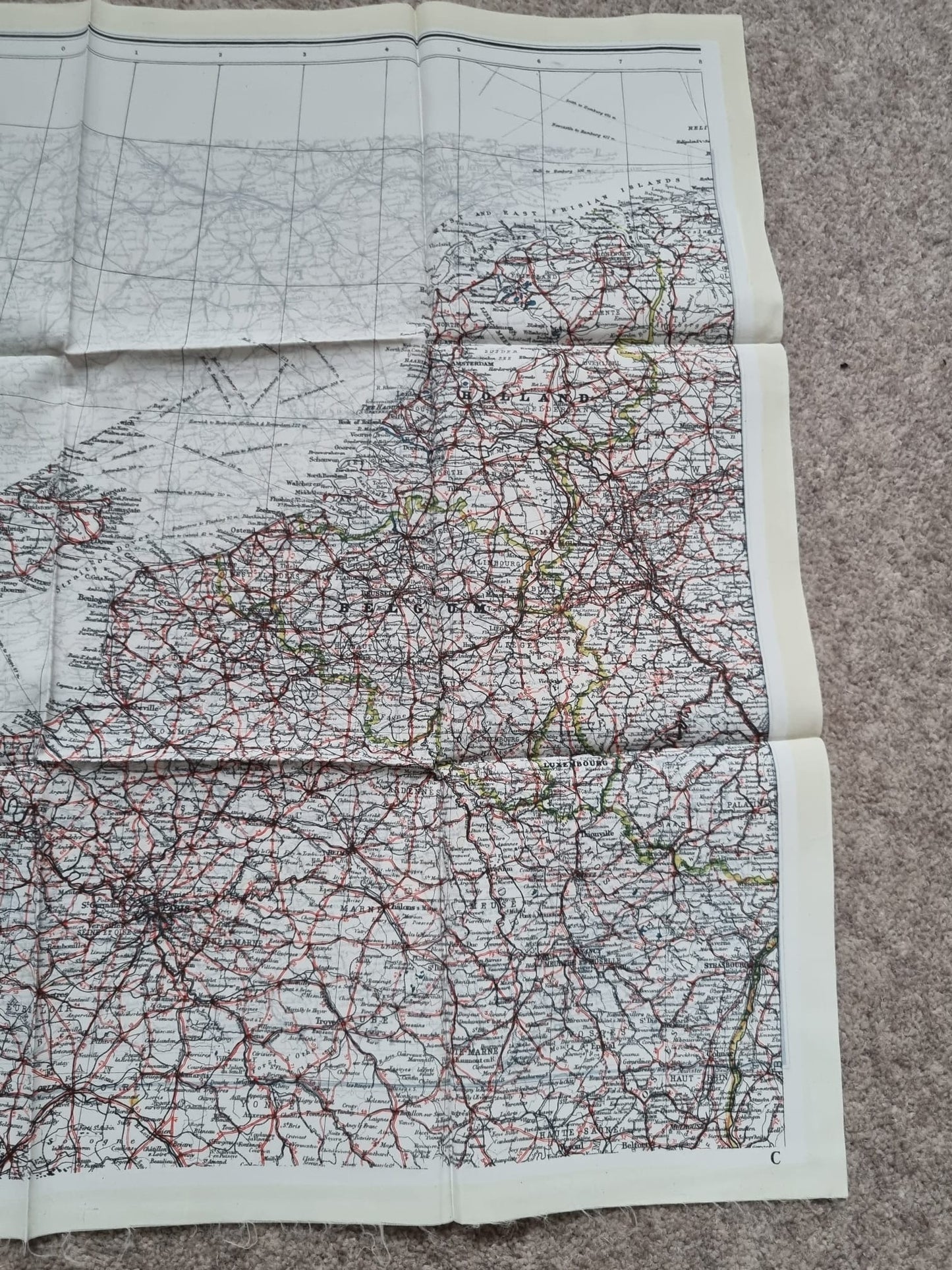 SOLD! WW2 SOE Double Sided Silk Escape Map, C & D of France, Spain, Belgium and the Netherlands