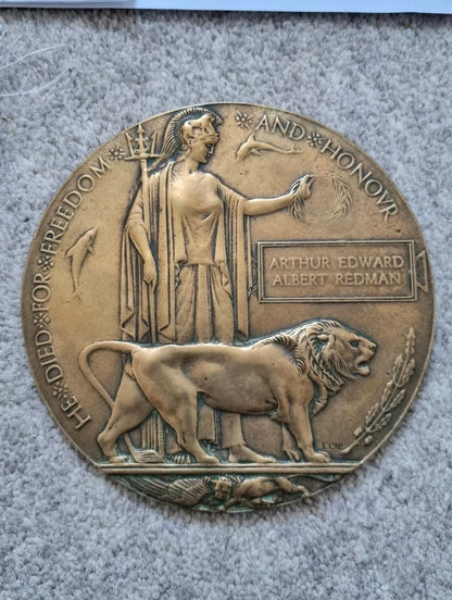 SOLD! WW1 Death Plaque & Medal Group to Author Edward Albert Redman, 156th Brigade, Royal Field Artillery