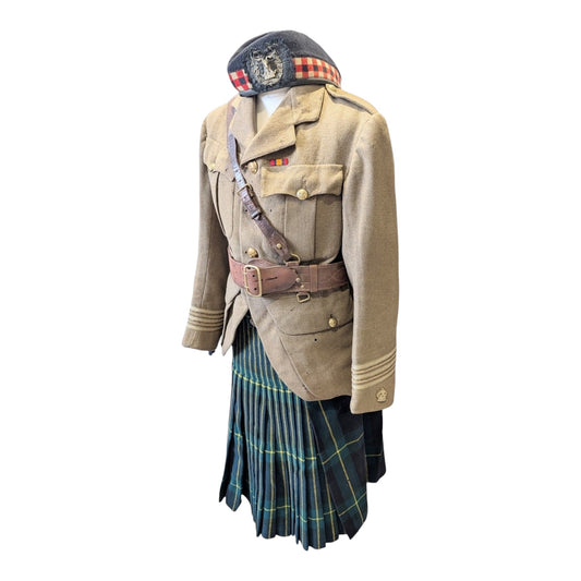 Pre WW1 Gordon Highlanders Majors Cutaway Cuff Rank Jacket, Glengarry & Kilt attributed to Major Robert Walter Purvis 3rd Bn Gordon Highlanders