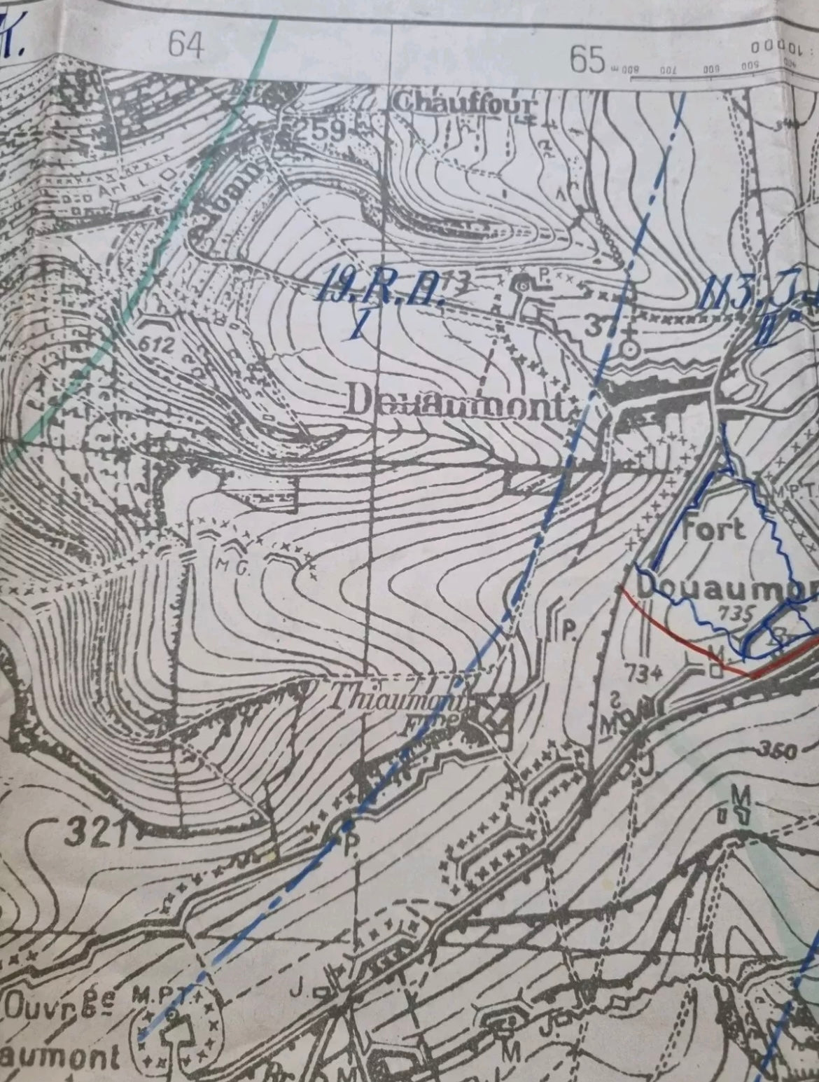 SOLD! Unique WW1 German Trench Map with Hand Drawn Detail Surrounding Verdun, 5 Mar 1916