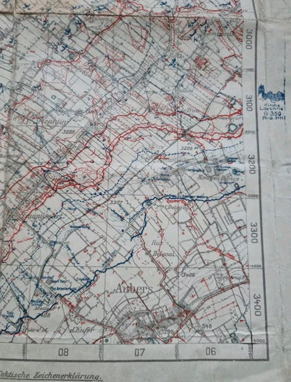SOLD! WW1 German 6th Army Trench Map - Merville Area 3rd March 1918