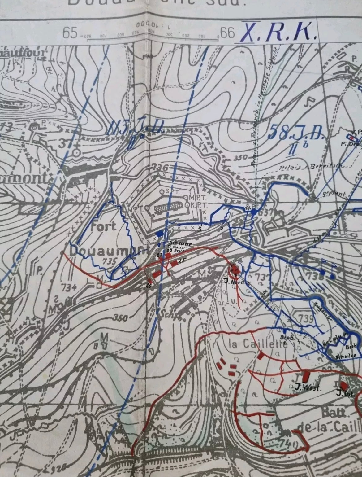 SOLD! Unique WW1 German Trench Map with Hand Drawn Detail Surrounding Verdun, 5 Mar 1916