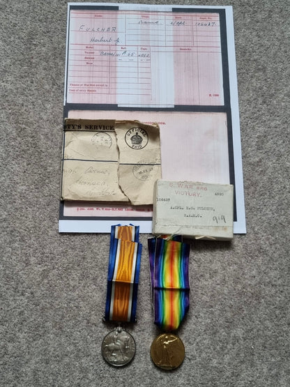 WW1 British Medal Duo to Acting Corporal Herbert G Fulcher- Royal Army Medical Corps