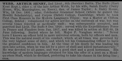 Unique WW1 Uniform Collection to KIA 2nd Lieutenant Arthur Henry Webb 8th Battalion, Royal East Kent Regiment (The Buffs)
