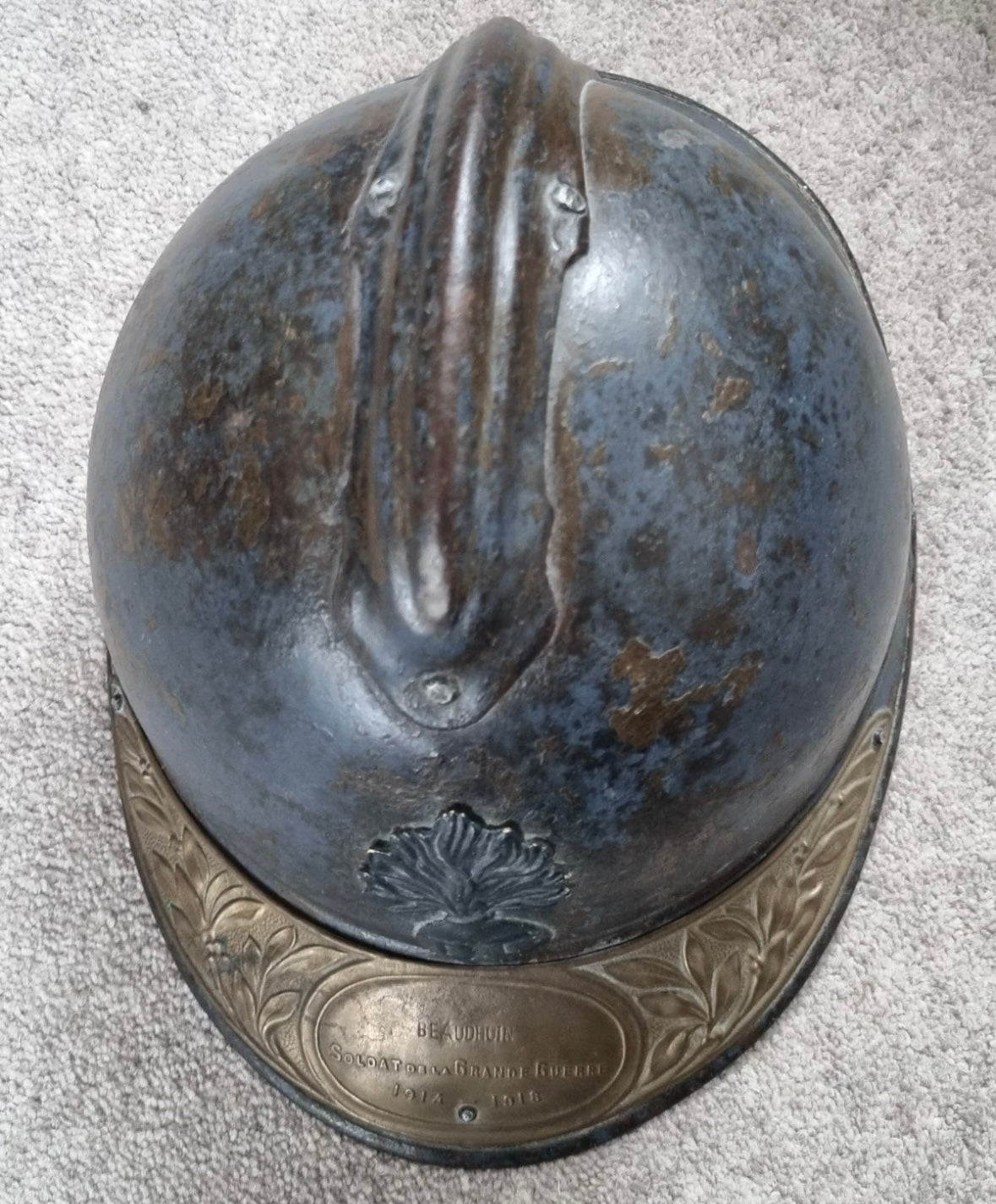 SOLD! WW1 Colonial French Infantry M15 ‘Adrian’ Helmet Shell, With Officer’s Named Veterans Plate