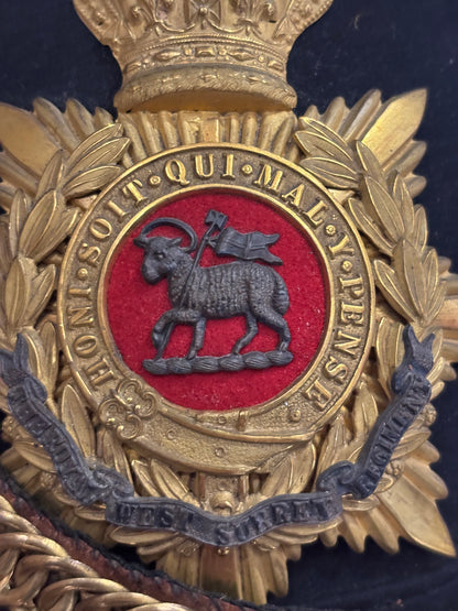 Victorian Queen’s Royal West Surrey Regiment Officer’s Home Service Helmet