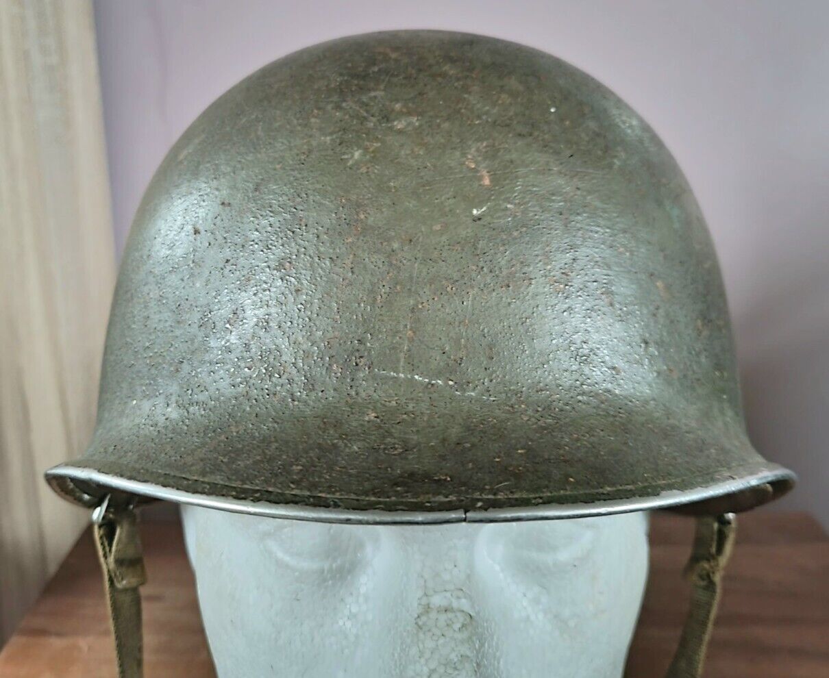 SOLD! WW2 US Army M1 Helmet, Fixed Bail, Front Seam & Firestone Liner Set