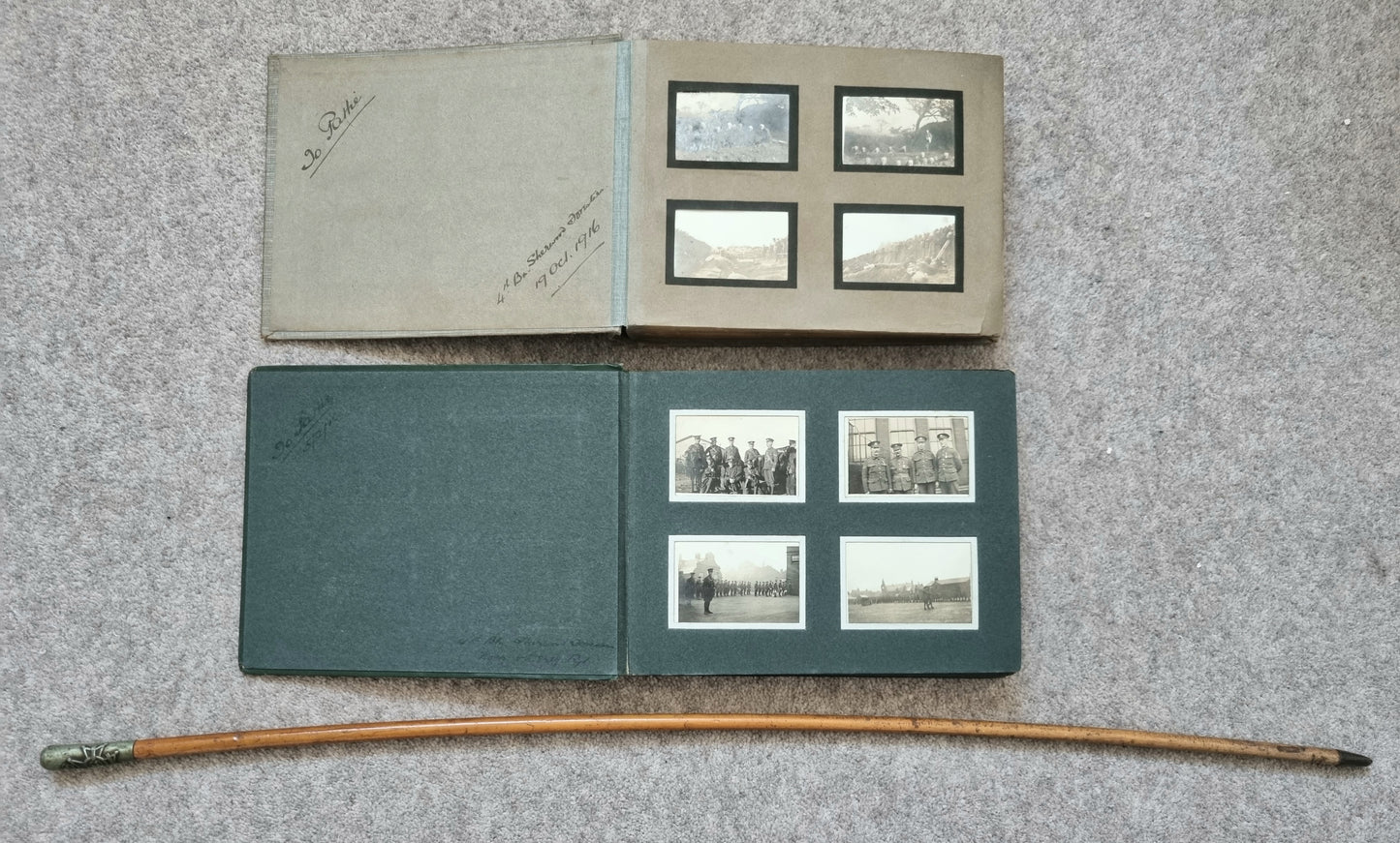 Extremely Rare WW1 Sherwood Foresters 2 Private Photo Albums & Swagger Stick