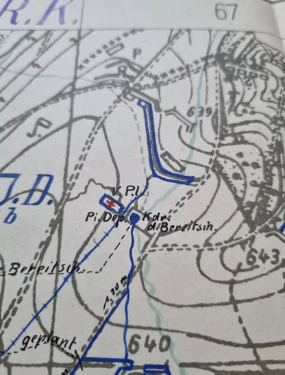 SOLD! Unique WW1 German Trench Map with Hand Drawn Detail Surrounding Verdun, 5 Mar 1916