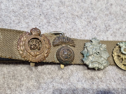 Unique WW1 Souvenir Belt with 14 British Army Cap Badges