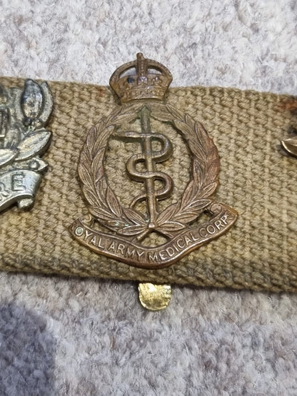 Unique WW1 Souvenir Belt with 14 British Army Cap Badges