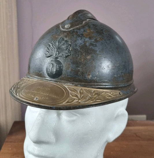 SOLD! WW1 Colonial French Infantry M15 ‘Adrian’ Helmet Shell, With Officer’s Named Veterans Plate