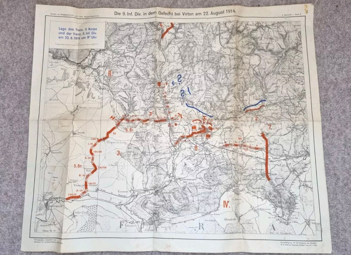 Fascinating WW2 German Blitzkrieg Planning Map, of WW1 Ardennes Positions, Produced January 1939