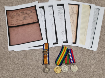 SOLD! WW1 and WW2 Medal and Wound Badge set for Private Ernest Edward A'Court, Gloucestershire Regiment