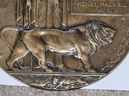 SOLD! WW1 British Death Plaque to Henry Haswell