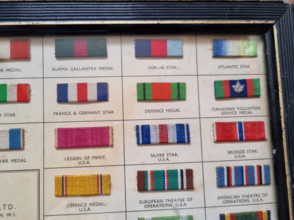 SOLD! WW2 Allied Forces Ribbon Chart with 68 Real Ribbons