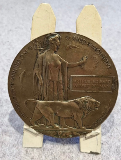 SOLD! WW1 Death Plaque & Medal Group to Author Edward Albert Redman, 156th Brigade, Royal Field Artillery