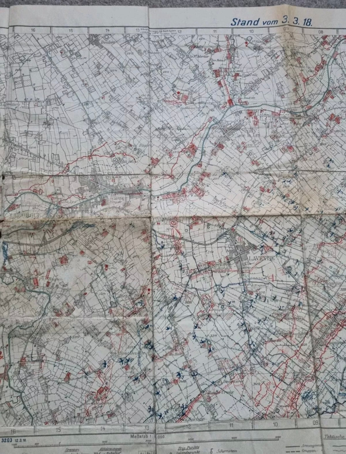 SOLD! WW1 German 6th Army Trench Map - Merville Area 3rd March 1918