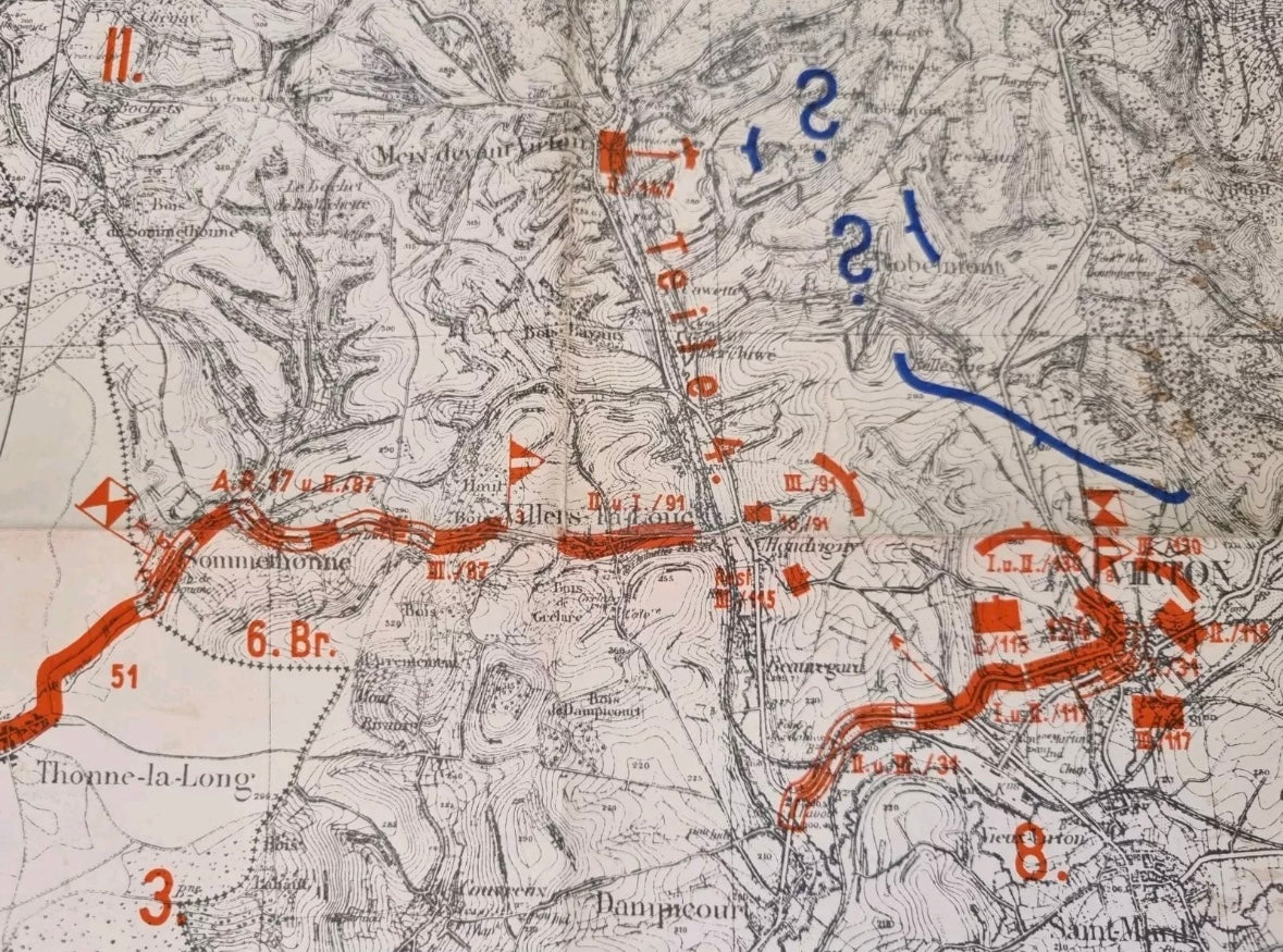 Fascinating WW2 German Blitzkrieg Planning Map, of WW1 Ardennes Positions, Produced January 1939