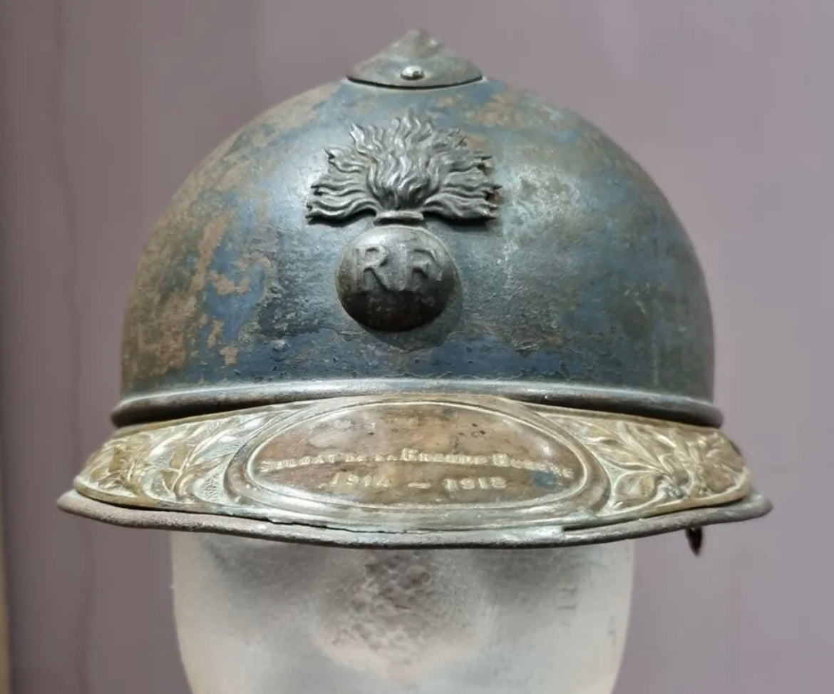 SOLD! WW1 French Infantry M15 Adrian Helmet with Veterans Plaque