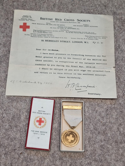 SOLD! WW1 British Red Cross Society Medal and Certificate for War Service 1914-18