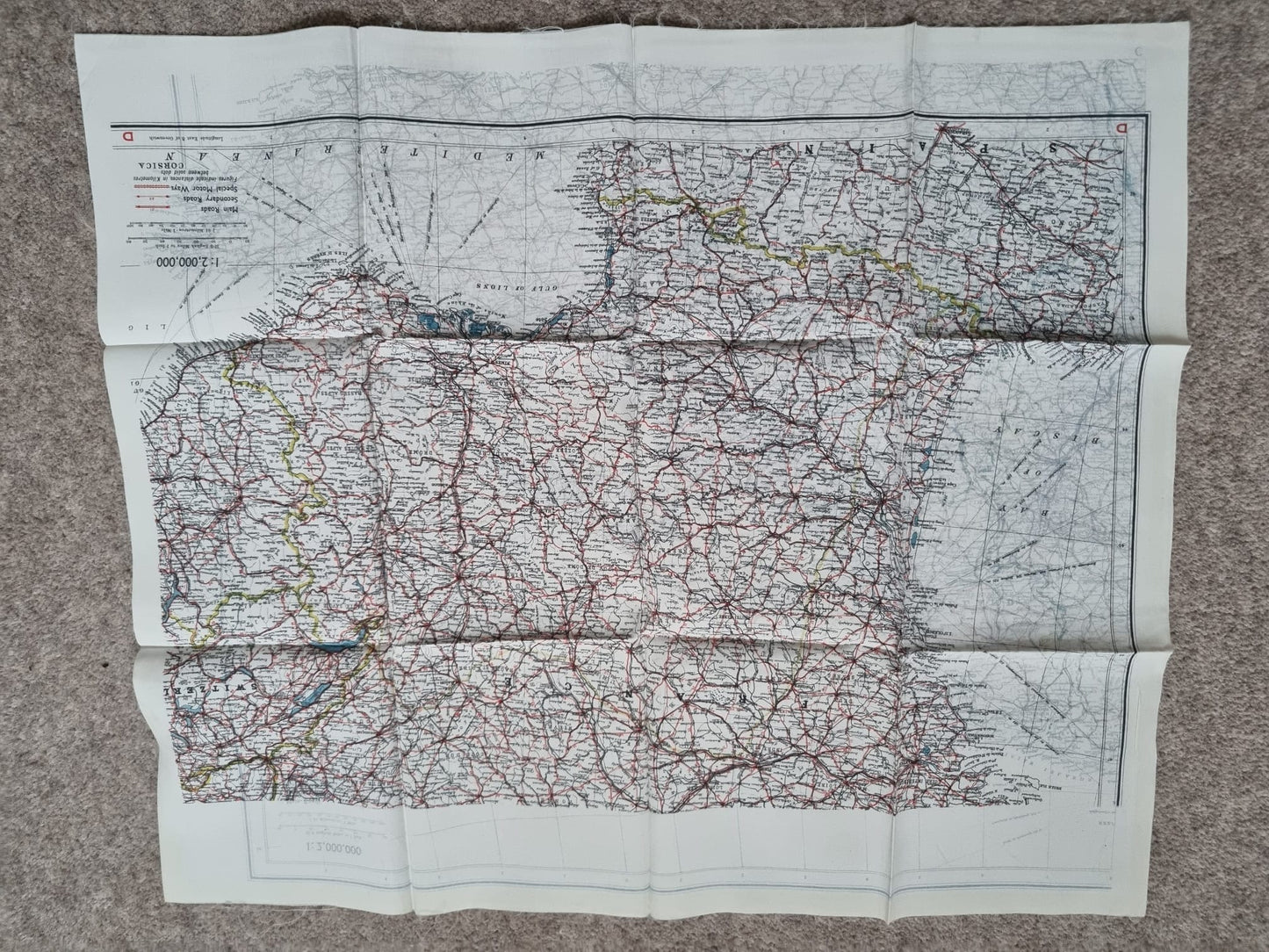 SOLD! WW2 SOE Double Sided Silk Escape Map, C & D of France, Spain, Belgium and the Netherlands