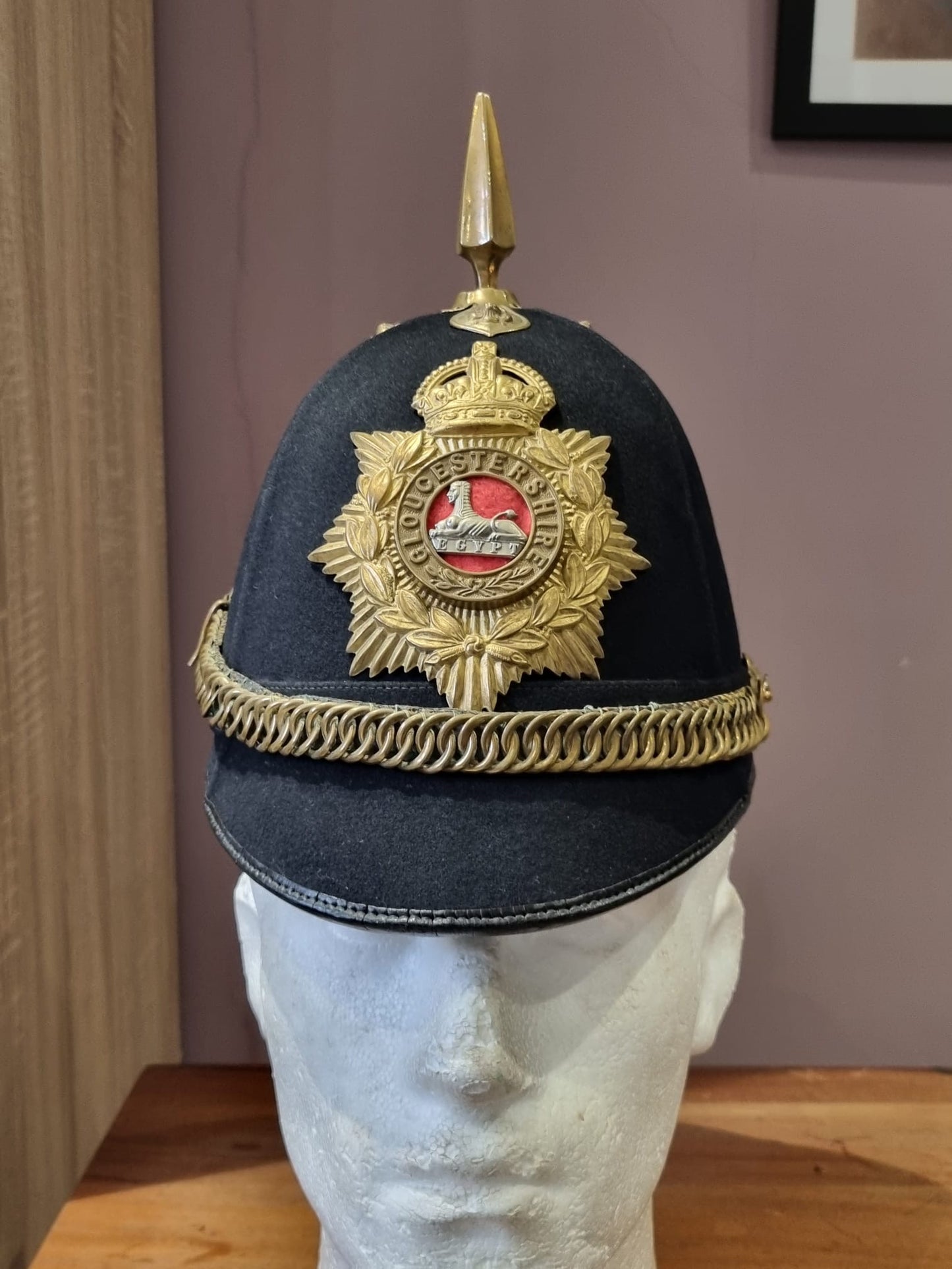 Pre WW1 (Edwardian) Gloucestershire Regiment Enlisted Man's Home Service Helmet, Dated 1910