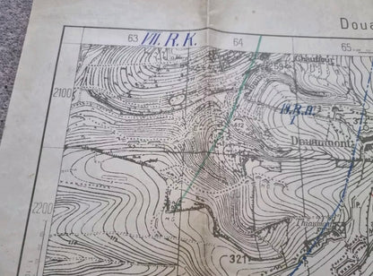 SOLD! Unique WW1 German Trench Map with Hand Drawn Detail Surrounding Verdun, 5 Mar 1916