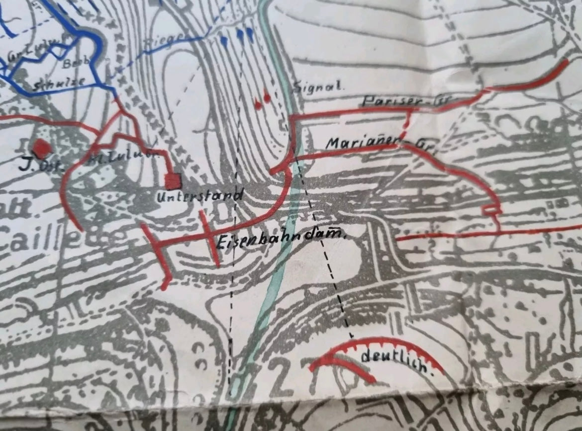 SOLD! Unique WW1 German Trench Map with Hand Drawn Detail Surrounding Verdun, 5 Mar 1916