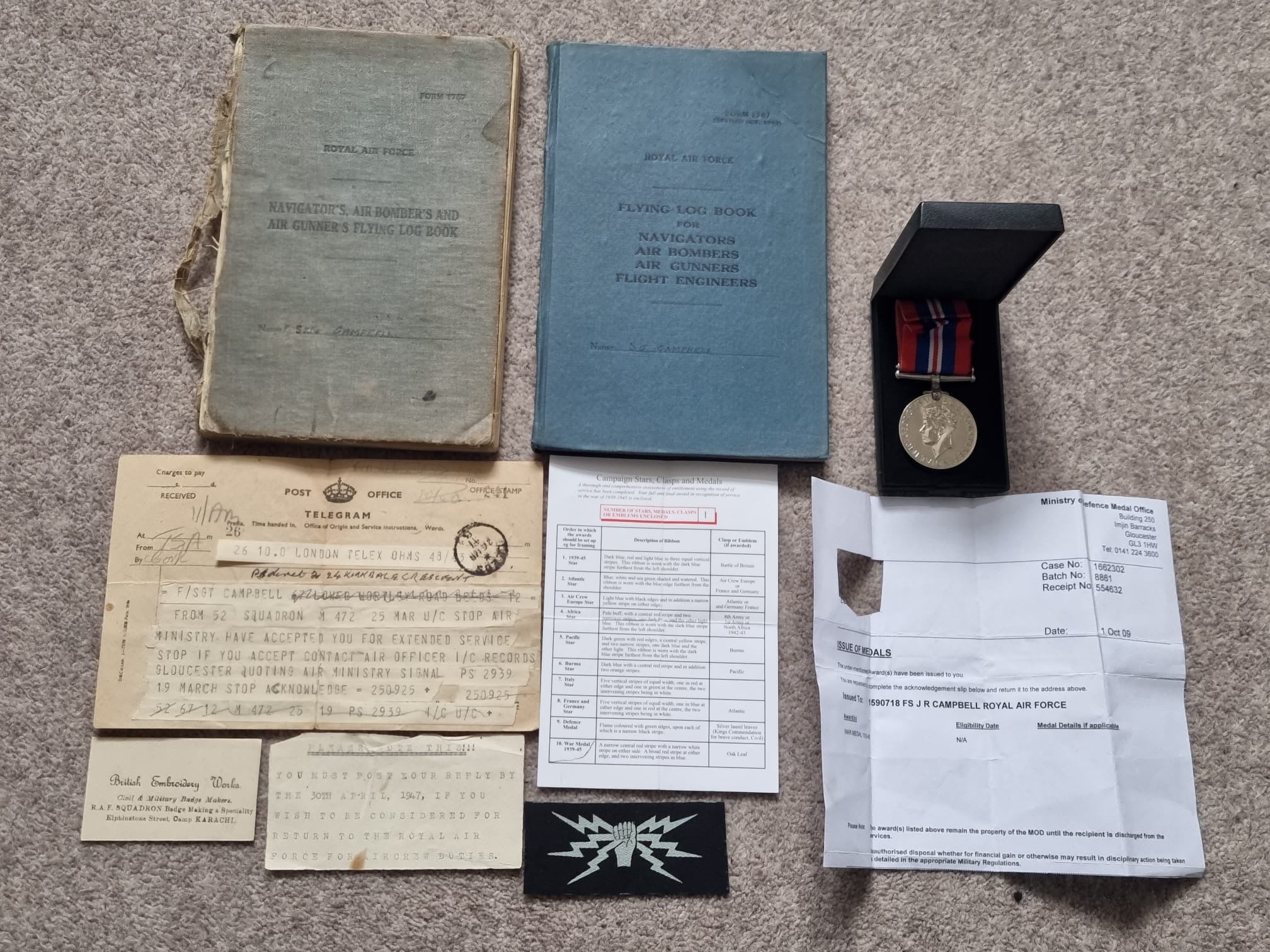 SOLD! WW2 RAF Flying Log Book and Medal Set to Wireless Operator J R C ...