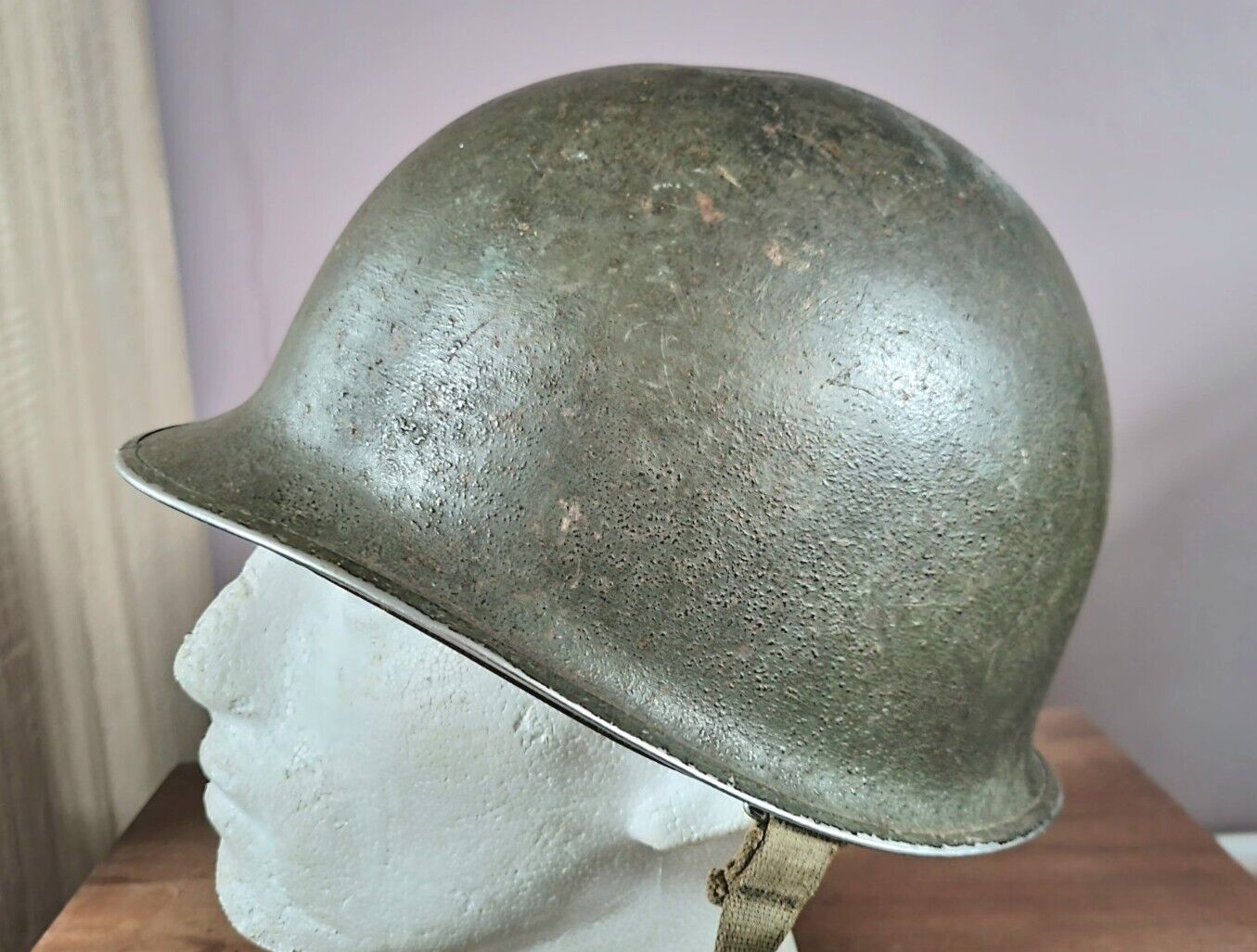 SOLD! WW2 US Army M1 Helmet, Fixed Bail, Front Seam & Firestone Liner Set