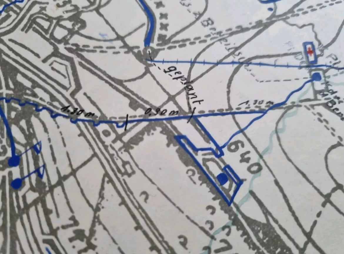 SOLD! Unique WW1 German Trench Map with Hand Drawn Detail Surrounding Verdun, 5 Mar 1916