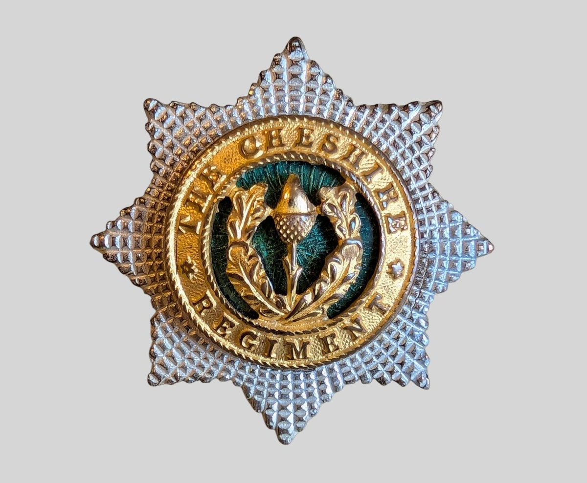 Cheshire Regiment Officer's Silver & Gilt Small Size Cap Badge