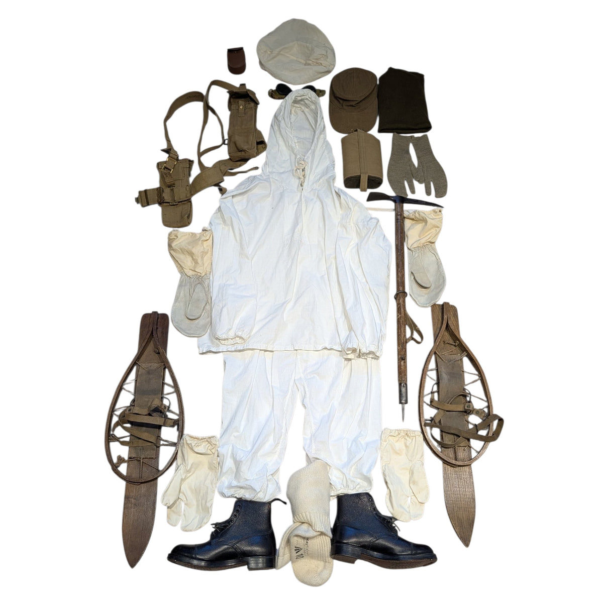 Fantastic WW2 British Army Ski Snow Commando Uniform Hat Webbing Equipment Set