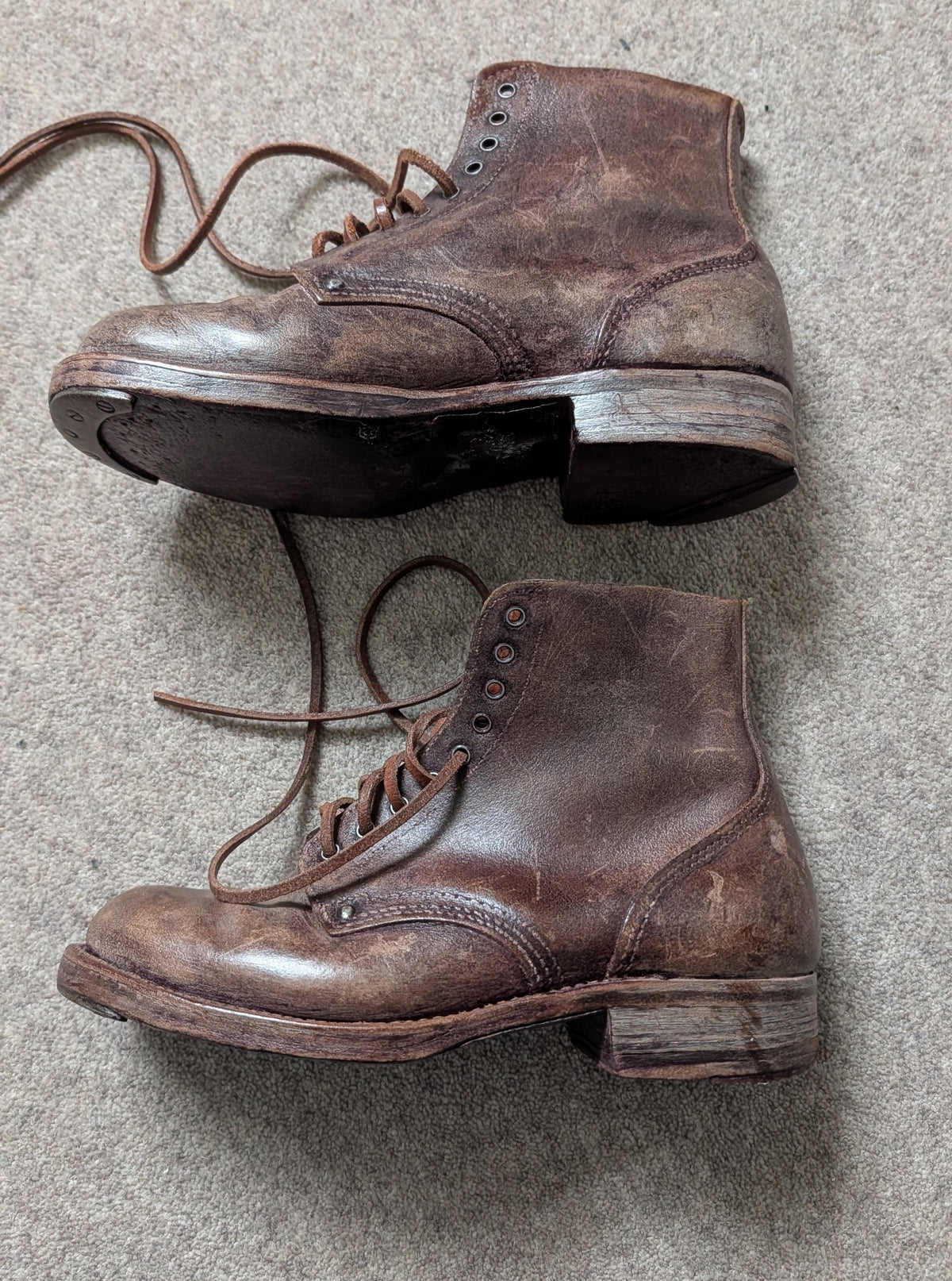 WW1 FRENCH ARMY M1912/16 BROWN ANKLE BOOTS Pair - Brodequins