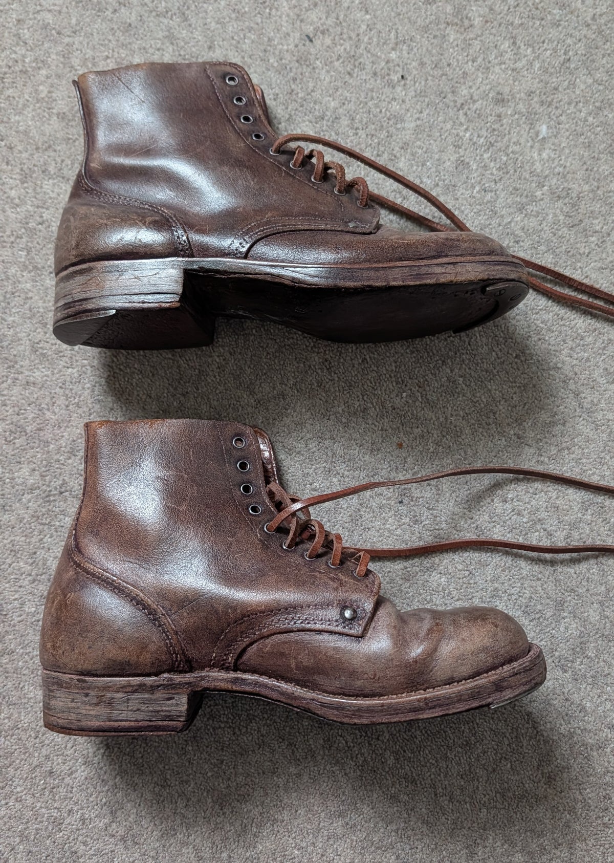 WW1 FRENCH ARMY M1912/16 BROWN ANKLE BOOTS Pair - Brodequins