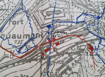 SOLD! Unique WW1 German Trench Map with Hand Drawn Detail Surrounding Verdun, 5 Mar 1916