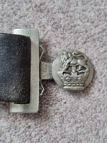 Victorian British Army Leather Belt with White Metal Buckle