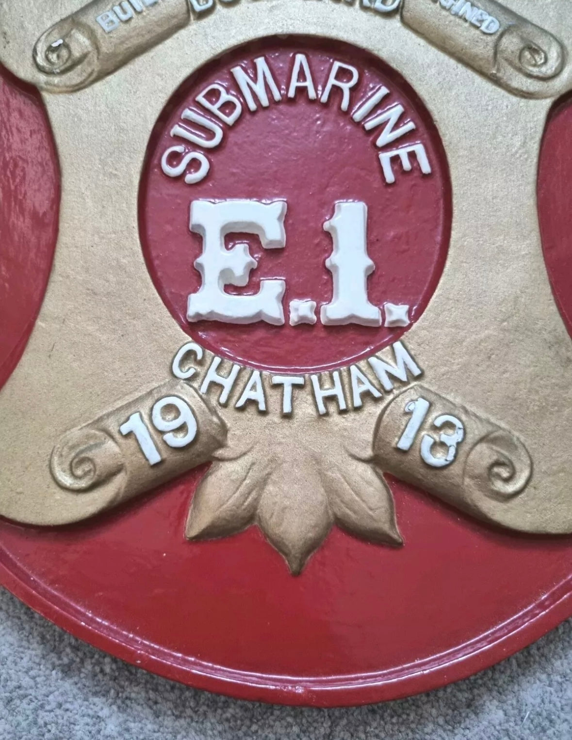 SOLD! Unique Original WW1 Royal Navy HM Submarine E.1 Wall Plaque Crest Shield 1913