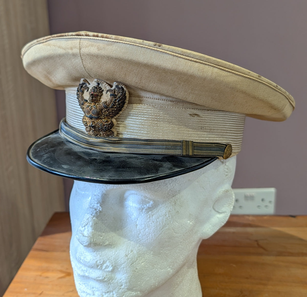 Original 1930s-40s Siamese (Thai) Senior Government Official Light Tan Visor Cap