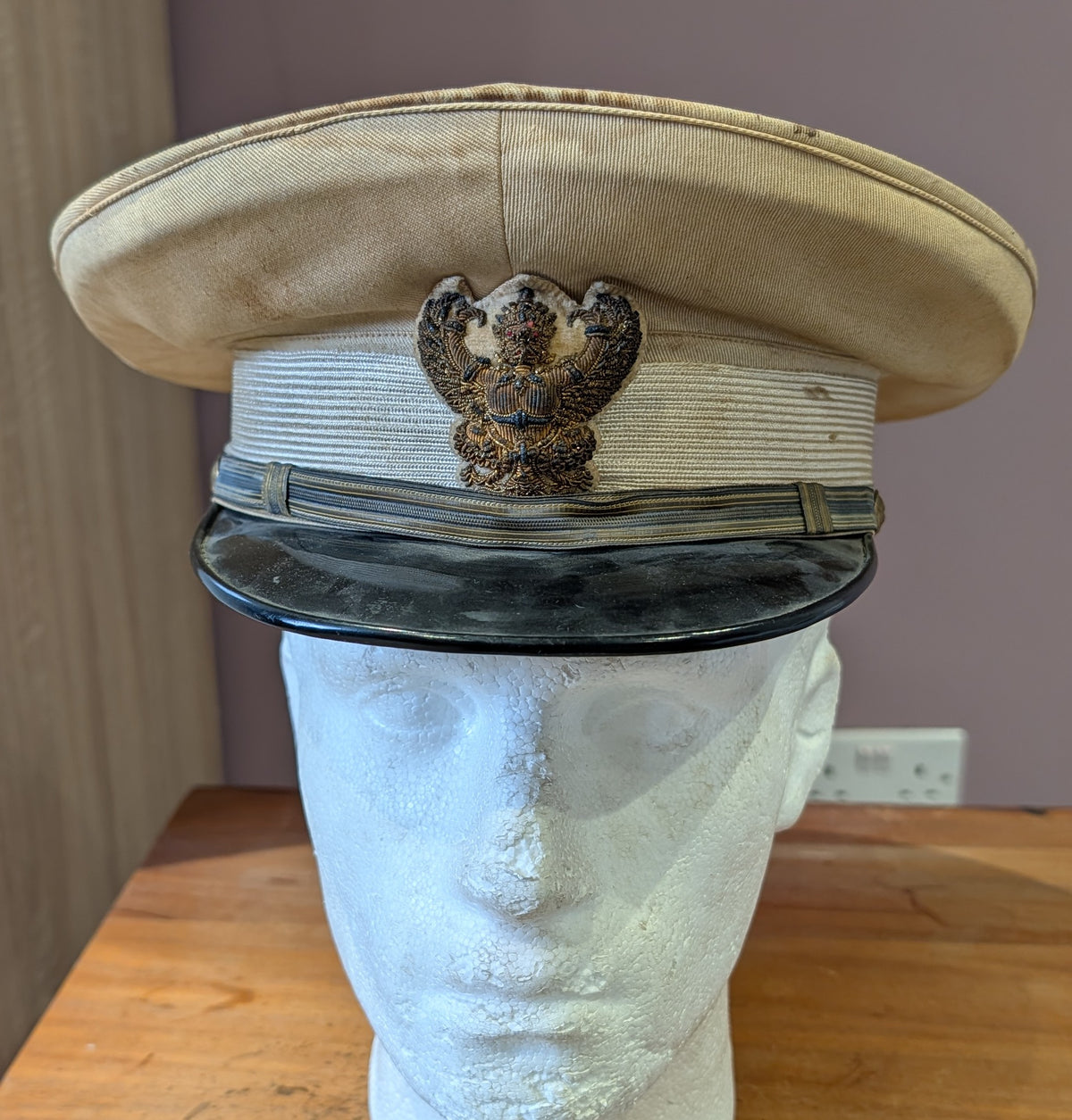 Original 1930s-40s Siamese (Thai) Senior Government Official Light Tan Visor Cap