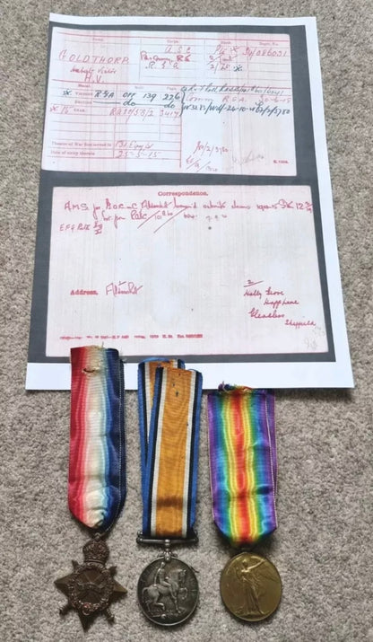 SOLD! WW1 British Medal Trio to 2nd Lieutenant Hubert Victor Goldthorp- Army Service Corps, Royal Engineers, Royal Garrison Artillery