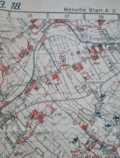 SOLD! WW1 German 6th Army Trench Map - Merville Area 3rd March 1918